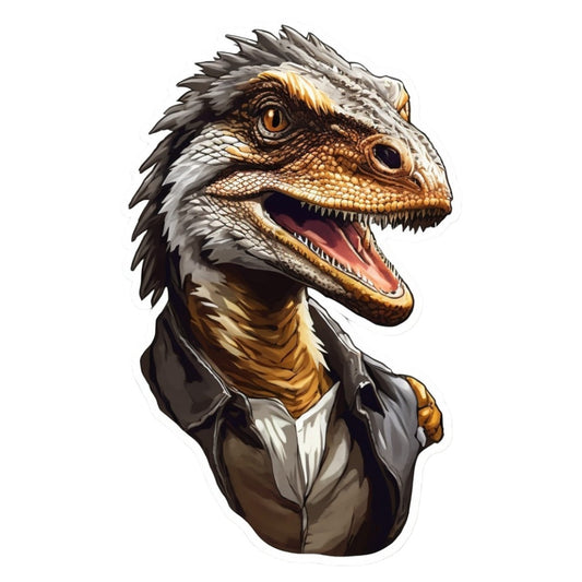 Set 12 bucati, Sticker decorativ, Velociraptor in costum, Rezistent la apa, NO4306, 6 cm, Multicolor