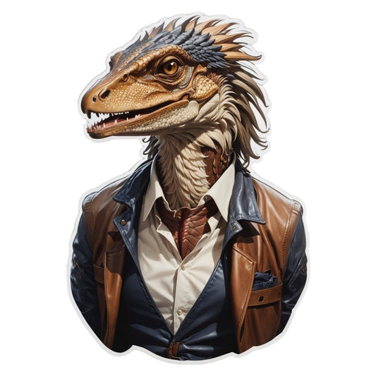 Set 12 bucati, Sticker decorativ, Velociraptor in costum, Rezistent la apa, NO4562, 6 cm, Multicolor