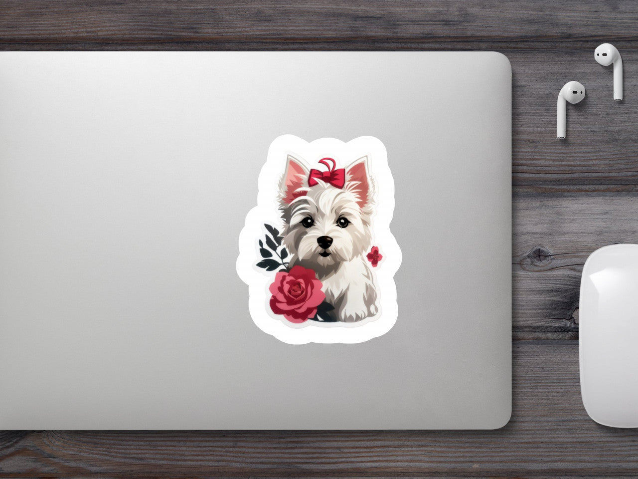 Set 12 bucati, Sticker decorativ, Westie cu fundita, Rezistent la apa, NO4322, 6 cm, Multicolor