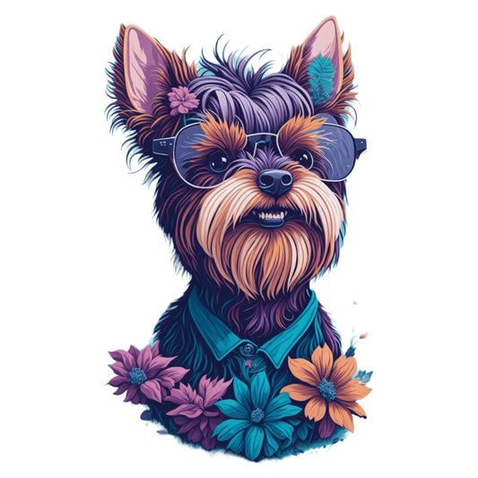 Set 12 bucati, Sticker decorativ, Yorkshire cu ochelari, Rezistent la apa, NO4055, 6 cm, Multicolor