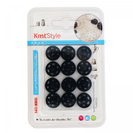 Set 12 capse din plastic, NO534, 1.5 cm, Negru