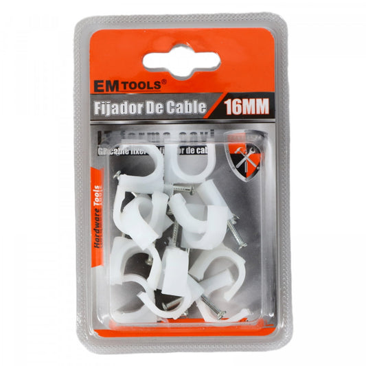 Set 12 cleme pentru cabluri, 16mm, Alb