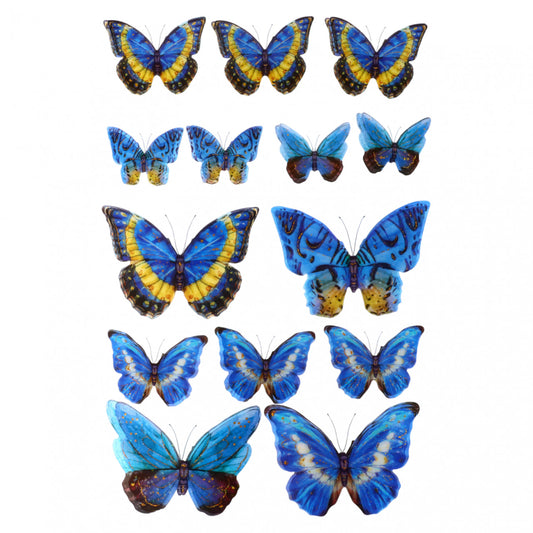 Set 14 Stickere pentru copii, Fluturi, decor camera, FFR-004, 7.7 / 10.5 / 16 cm, Albastru