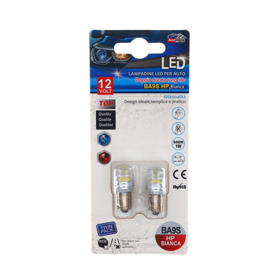 Set 2 becuri LED, 12V, Soclu T10, BA9S HP, 1W