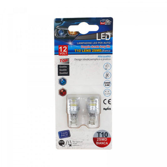 Set 2 becuri LED, 12V, Soclu T10, Canbus T10 lens 2SMD, 0.8W