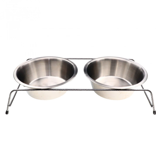 Set 2 Boluri pentru mancare sau apa cu suport, pentru animale, din inox, 17.5 cm