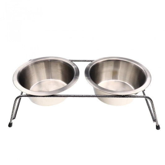 Set 2 Boluri pentru mancare sau apa cu suport, pentru animale, din inox, 13 cm