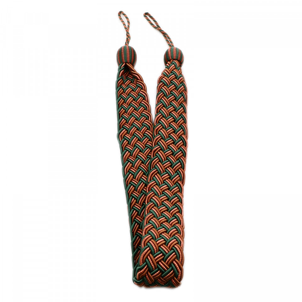 Set 2 buc, Accesorii strangere perdea si draperie, model cordon plat, 105 x 5 cm, Verde cu maro