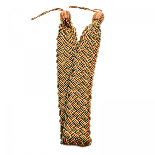 Set 2 buc, Accesorii strangere perdea si draperie, model cordon plat, 105 x 5.5 cm, Verde cu galben deschis