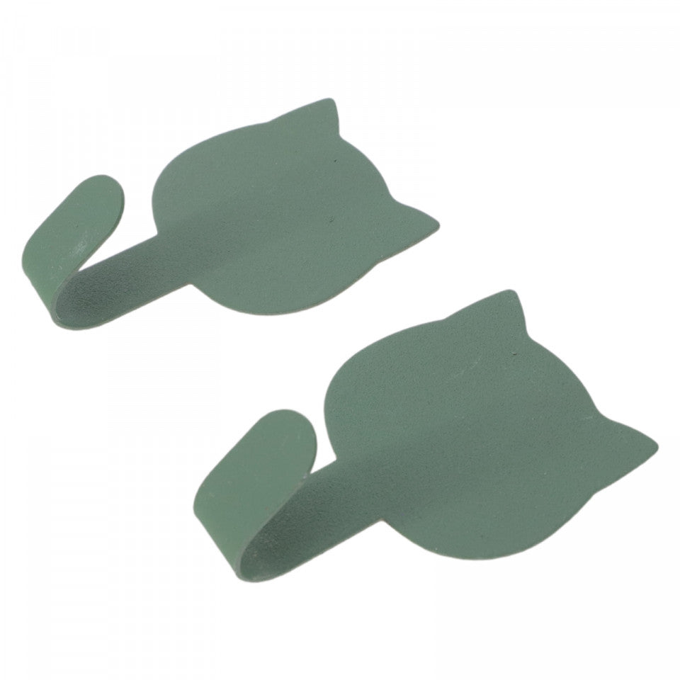 Set 2 buc, Cuier metalic pisicuta, Fixare deziva, 6.5 x 4.5 cm, Sustinere 2 kg, Verde