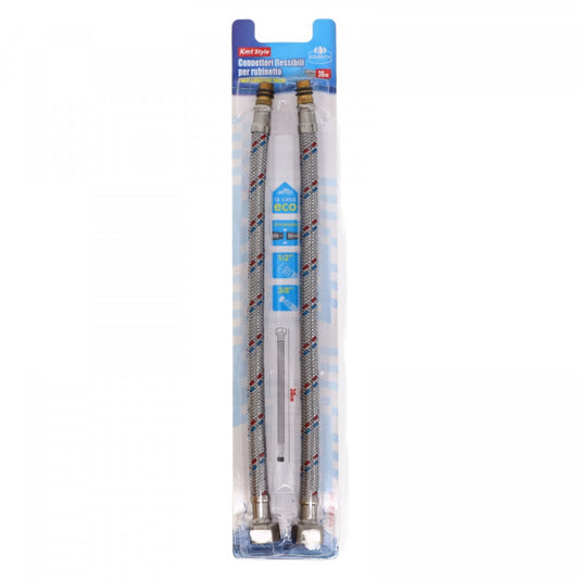Set 2 buc, Racord flexibil , Inox, 30 cm, 1/2''x 3/8'', Argintiu