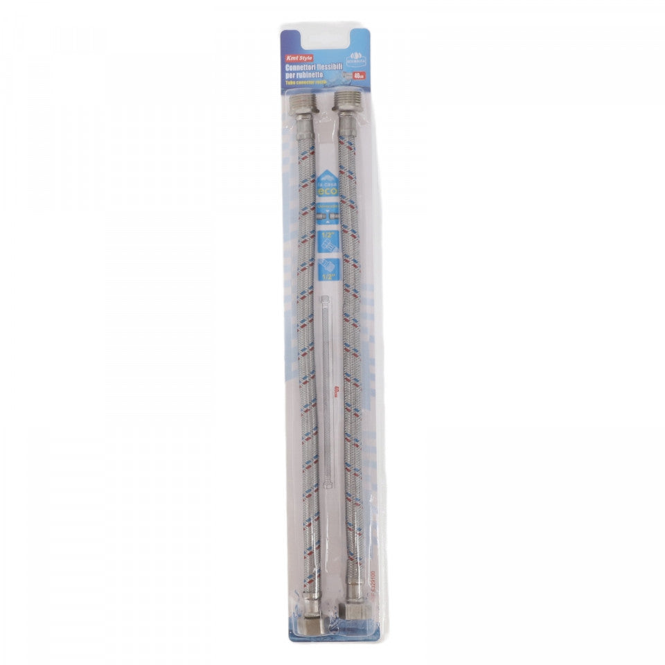 Set 2 buc, Racord flexibil , Inox, 40 cm, 1/2''x 1/2'', Argintiu