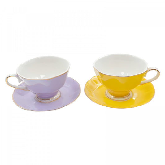 Set 2 bucati, Canuta si farfurie pentru cafea, portelan, BV235, 10 x 7 cm