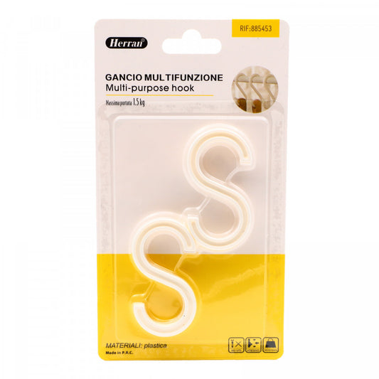 Set 2 bucati, carlige multifunctionale, forma S, Alb, 6.3 x 3 cm