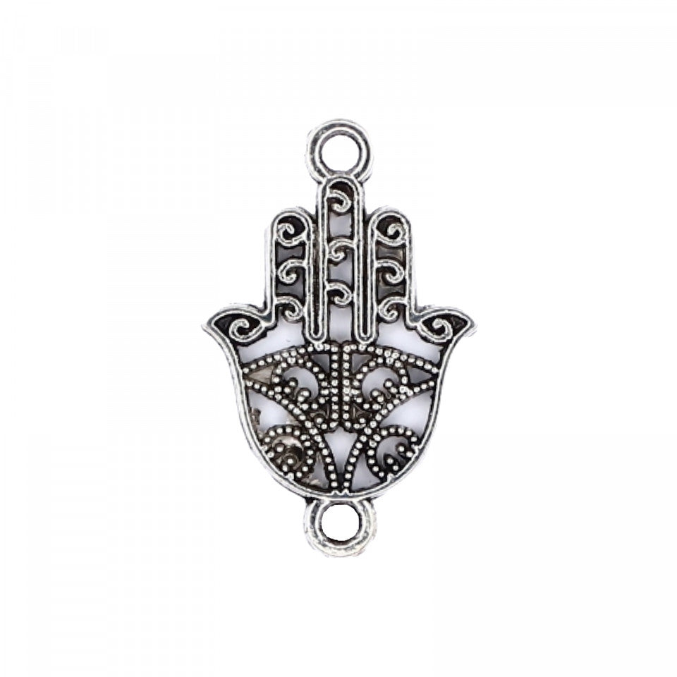 Set 2 bucati, Pandantiv, mana Hamsa, 2.3 x 1.5 cm, Argintiu