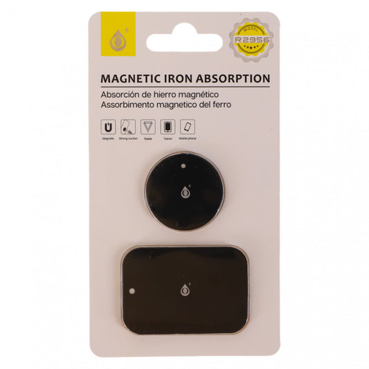 Set 2 bucati, Placute metalice magnetice pentru suport telefon, 4 cm / 4.5 x 6.5 cm, Negru