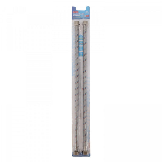 Set 2 bucati, Racord flexibil, otel inoxidabil, instalatii sanitare, 50 cm, 1/2" x 1/2", Argintiu