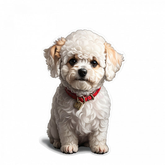 Set 2 bucati, Sticker decorativ, Bichon cu zgarda, Rezistent la apa, NO4729, 16 cm, Multicolor