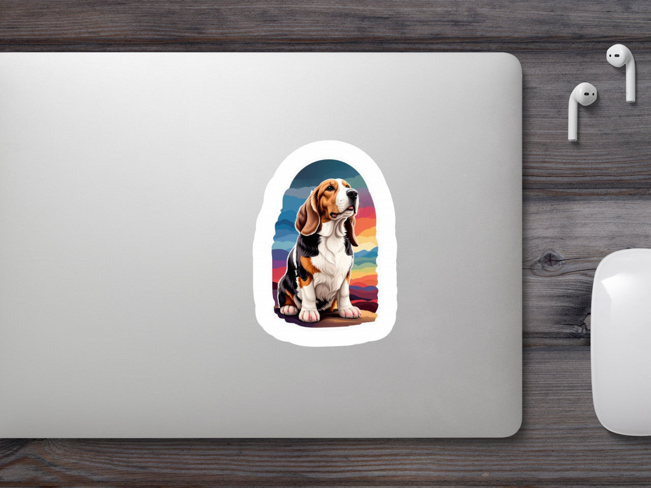 Set 2 bucati, Sticker decorativ, Caine bassett, Rezistent la apa, NO4778, 16 cm, Multicolor