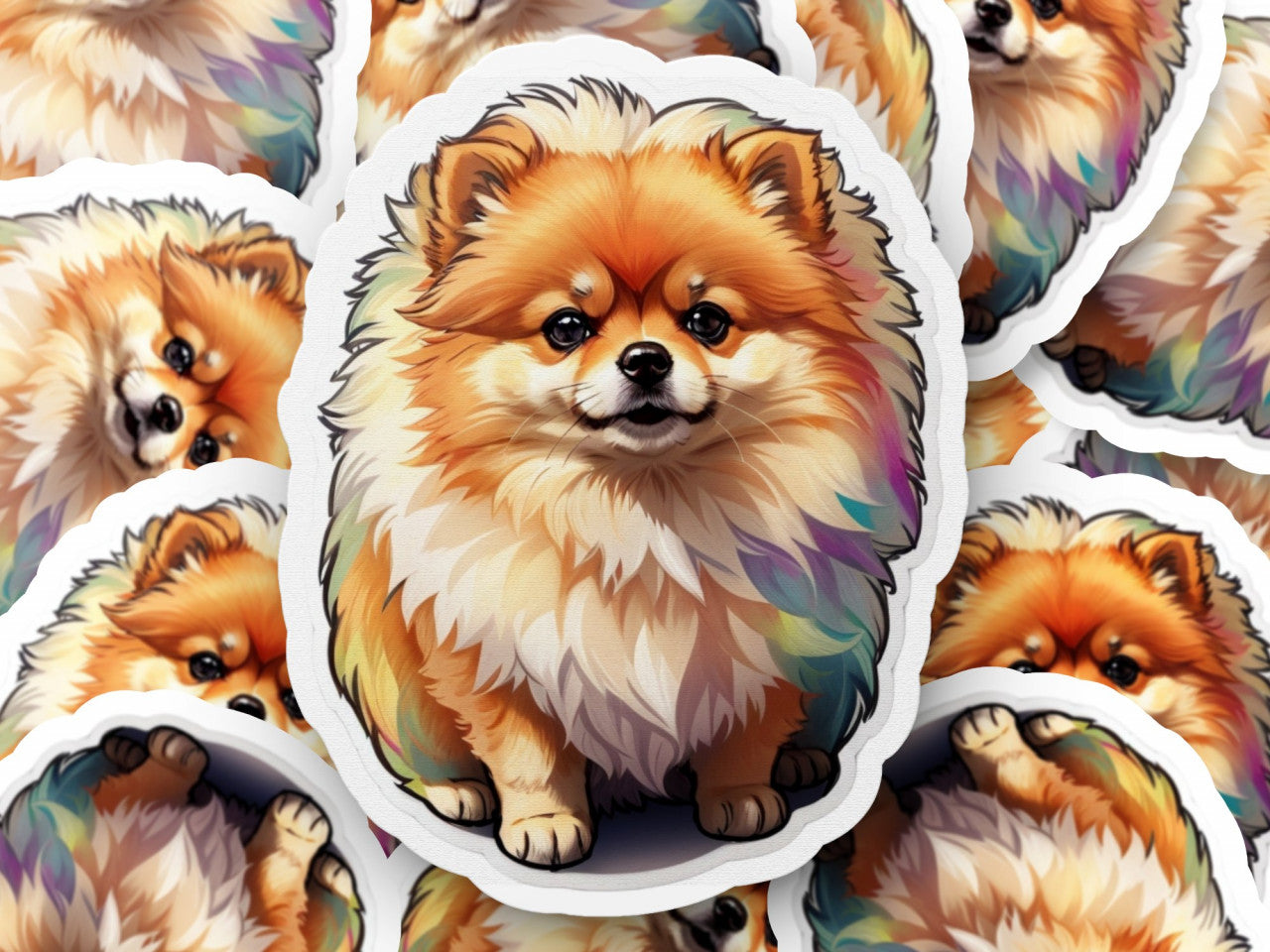 Set 2 bucati, Sticker decorativ, Caine pomeranian, Rezistent la apa, NO5792, 16 cm, Multicolor
