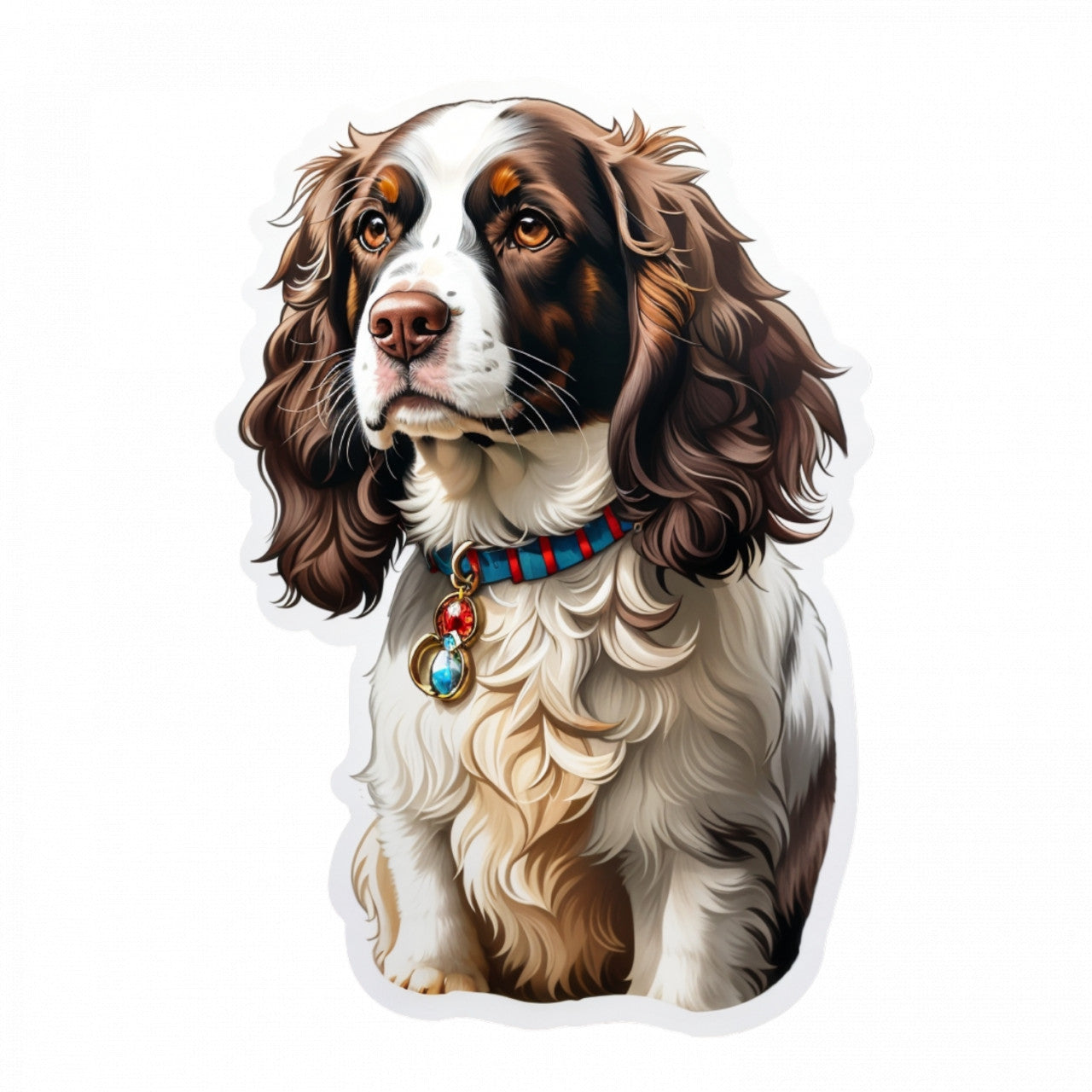 Set 2 bucati, Sticker decorativ, Caine springer spaniel englez cu zgarda, Rezistent la apa, NO5221, 16 cm, Multicolor