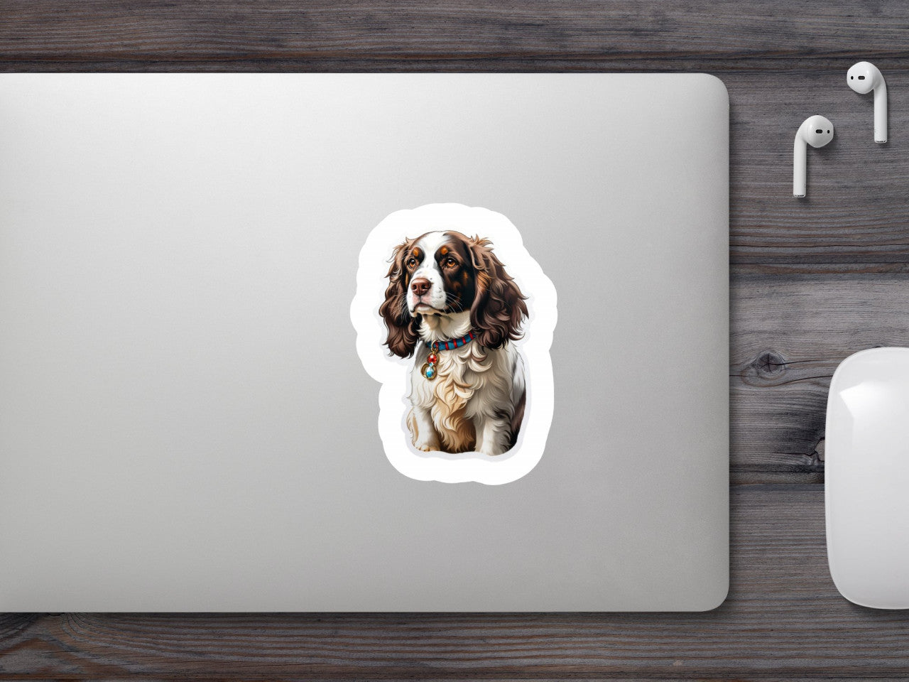 Set 2 bucati, Sticker decorativ, Caine springer spaniel englez cu zgarda, Rezistent la apa, NO5221, 16 cm, Multicolor
