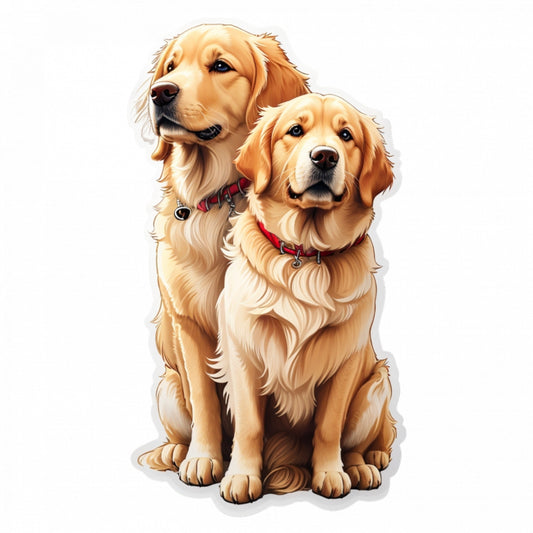 Set 2 bucati, Sticker decorativ, Caini Golden retrievers cu zgarda, Rezistent la apa, NO5346, 16 cm, Multicolor