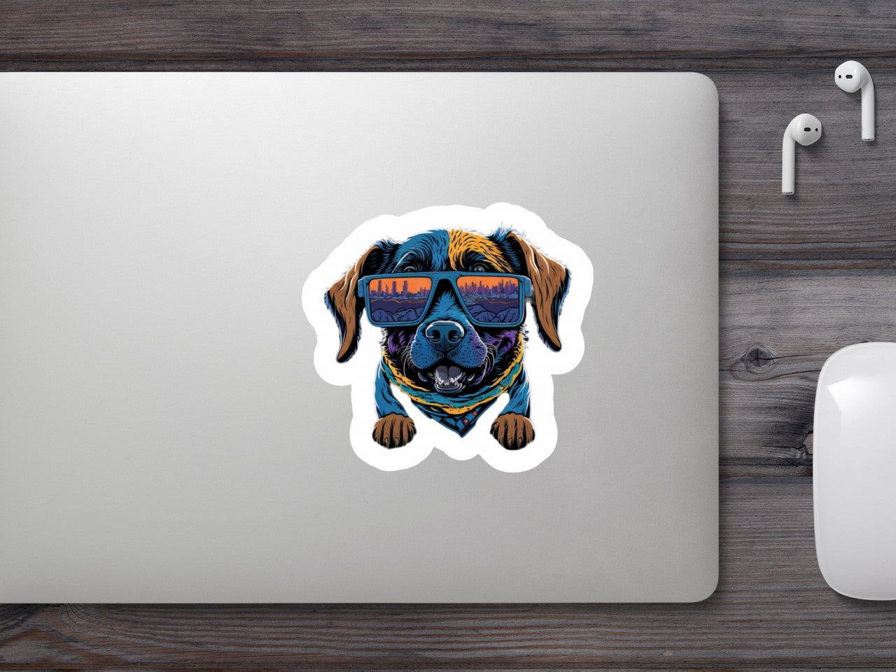 Set 2 bucati, Sticker decorativ, Cap de caine cu ochelari oglinda, Rezistent la apa, NO6975, 16 cm, Multicolor