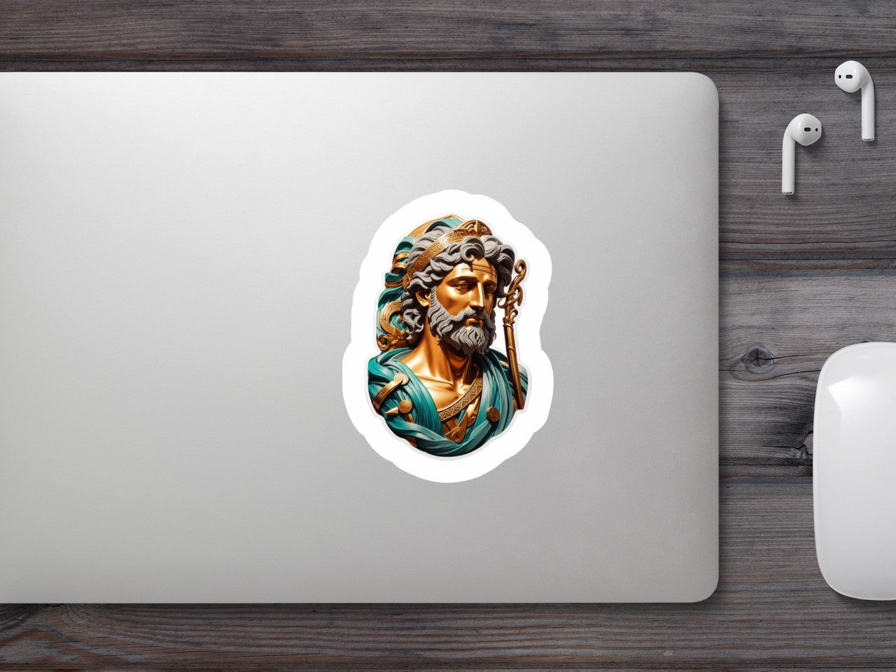Set 2 bucati, Sticker decorativ, Cap zeul grec Asclepius cu sceptru, Rezistent la apa, NO4844, 16 cm, Multicolor