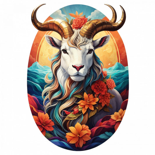 Set 2 bucati, Sticker decorativ, Capra cu coarne arcuite simbol zodia capricorn, Rezistent la apa, NO5042, 16 cm, Multicolor