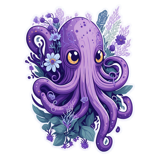 Set 2 bucati, Sticker decorativ, Caracatita prin flori, Rezistent la apa, NO6591, 16 cm, Multicolor