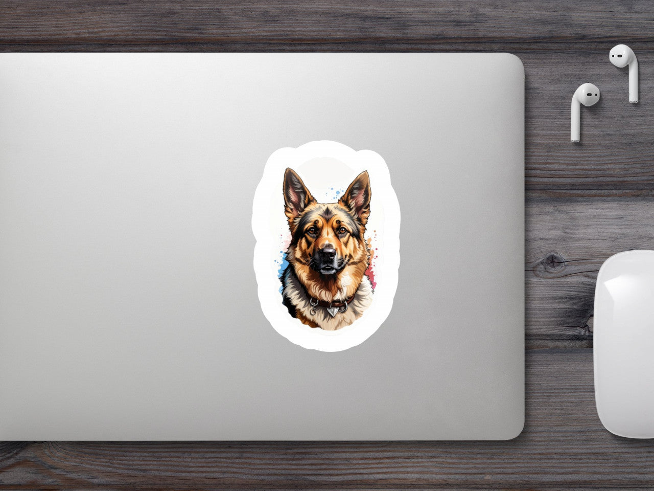 Set 2 bucati, Sticker decorativ, Ciobanesc german cu zgarda si medalion, Rezistent la apa, NO5310, 16 cm, Multicolor