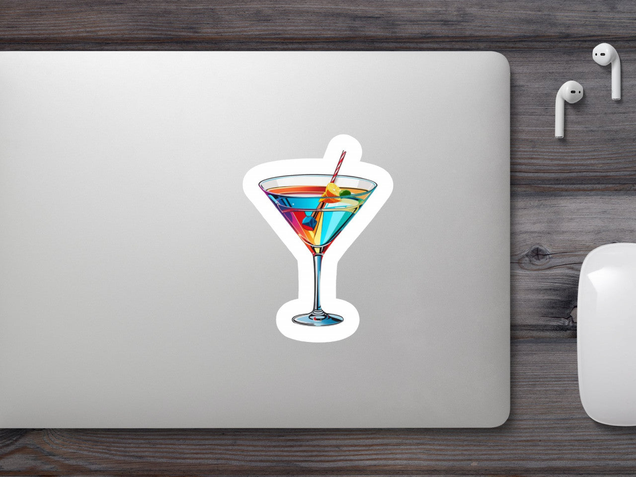 Set 2 bucati, Sticker decorativ, Cocktail Martini pahar cu pai, Rezistent la apa, NO5582, 16 cm, Multicolor