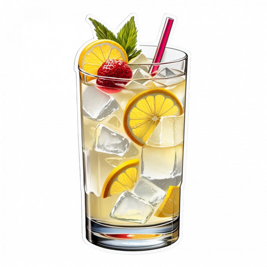 Set 2 bucati, Sticker decorativ, Cocktail Tom Collins cu gheata si lamaie, Rezistent la apa, NO6009, 16 cm, Multicolor