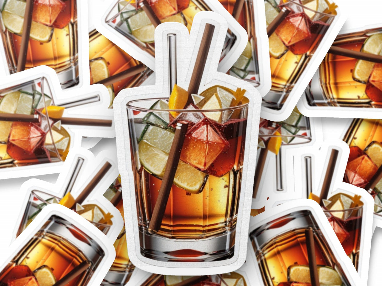 Set 2 bucati, Sticker decorativ, Coctail Rusty nail cu gheata, Rezistent la apa, NO5863, 16 cm, Multicolor