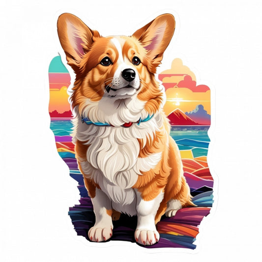 Set 2 bucati, Sticker decorativ, Corgi galez Pembroke cu zgarda, Rezistent la apa, NO5730, 16 cm, Multicolor