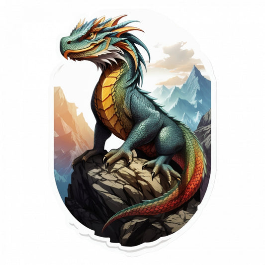 Set 2 bucati, Sticker decorativ, Creatura mitologica basilisk pe stanci, Rezistent la apa, NO4781, 16 cm, Multicolor