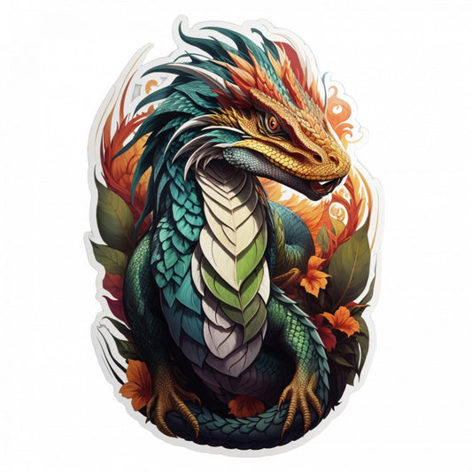 Set 2 bucati, Sticker decorativ, Creatura mitologica basilisk, Rezistent la apa, NO4782, 16 cm, Multicolor