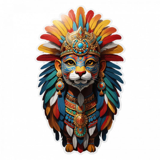 Set 2 bucati, Sticker decorativ, Creatura mitologica Cipactli cu coif din pene si cercei, Rezistent la apa, NO5085, 16 cm, Multicolor