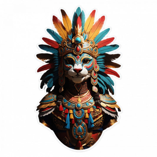 Set 2 bucati, Sticker decorativ, Creatura mitologica Cipactli cu coif din pene, Rezistent la apa, NO5084, 16 cm, Multicolor