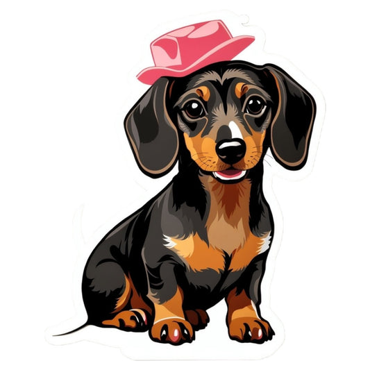 Set 2 bucati, Sticker decorativ, Dachshud cu palarie, Rezistent la apa, NO6738, 16 cm, Multicolor