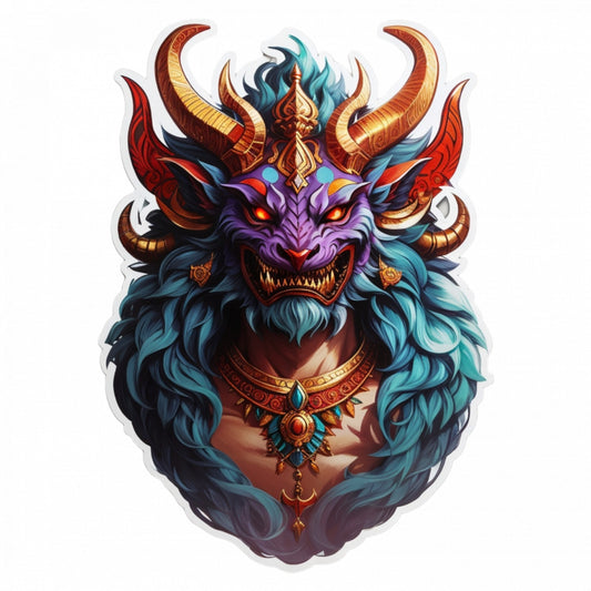 Set 2 bucati, Sticker decorativ, Demonul Paimon cu coarne si platosa, Rezistent la apa, NO5702, 16 cm, Multicolor