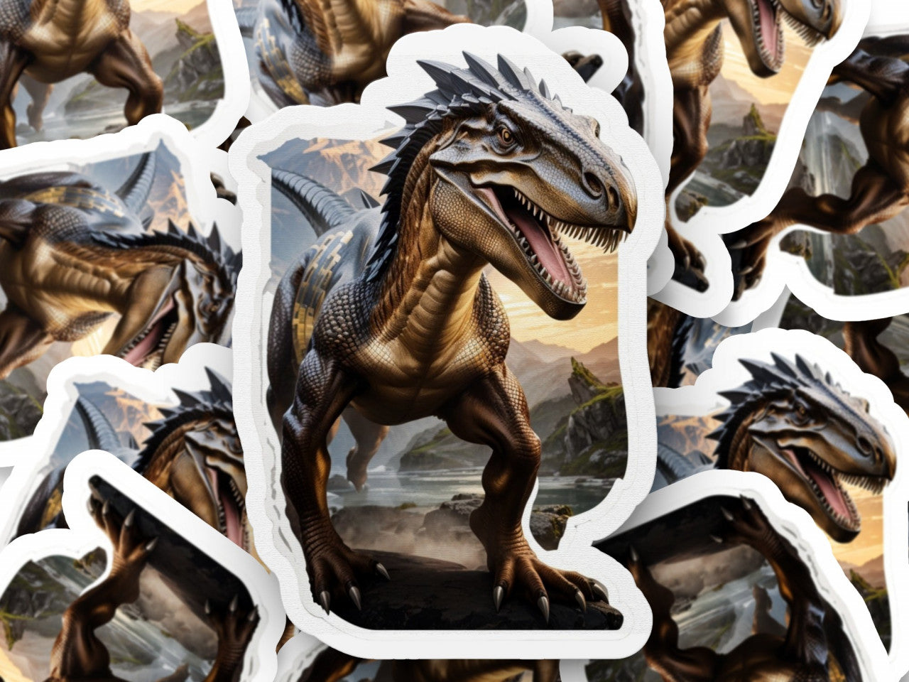 Set 2 bucati, Sticker decorativ, Dinozaur Allosaurus, Rezistent la apa, NO6125, 16 cm, Multicolor