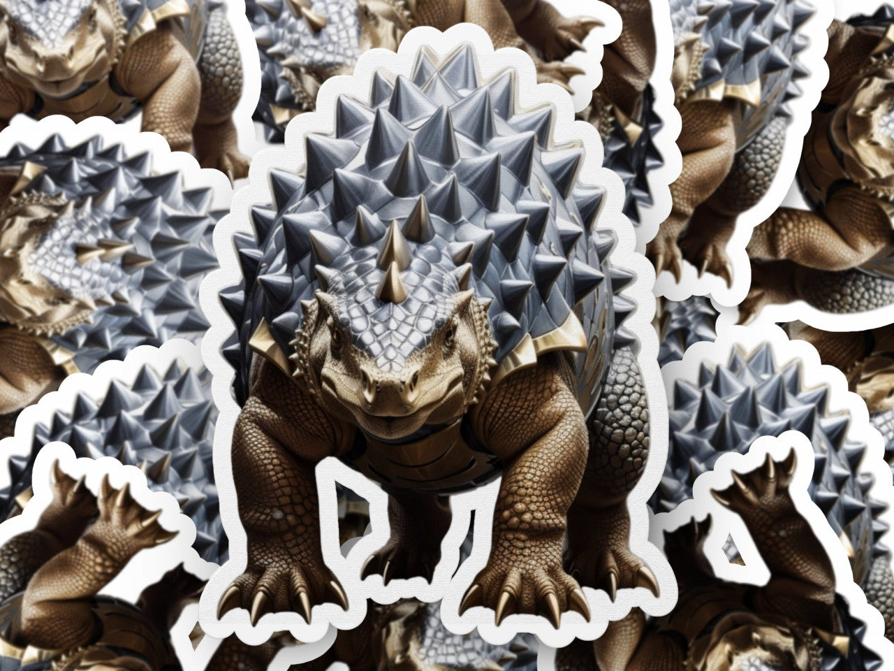 Set 2 bucati, Sticker decorativ, Dinozaur Ankylosaurus, Rezistent la apa, NO6128, 16 cm, Multicolor