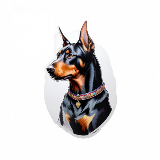 Set 2 bucati, Sticker decorativ, Doberman cu zgarda, Rezistent la apa, NO5189, 16 cm, Multicolor