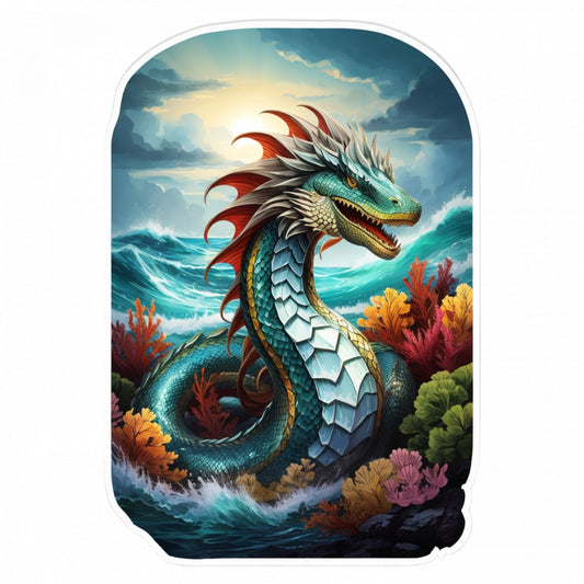 Set 2 bucati, Sticker decorativ, Dragon Sarpe de mare, Rezistent la apa, NO5886, 16 cm, Multicolor
