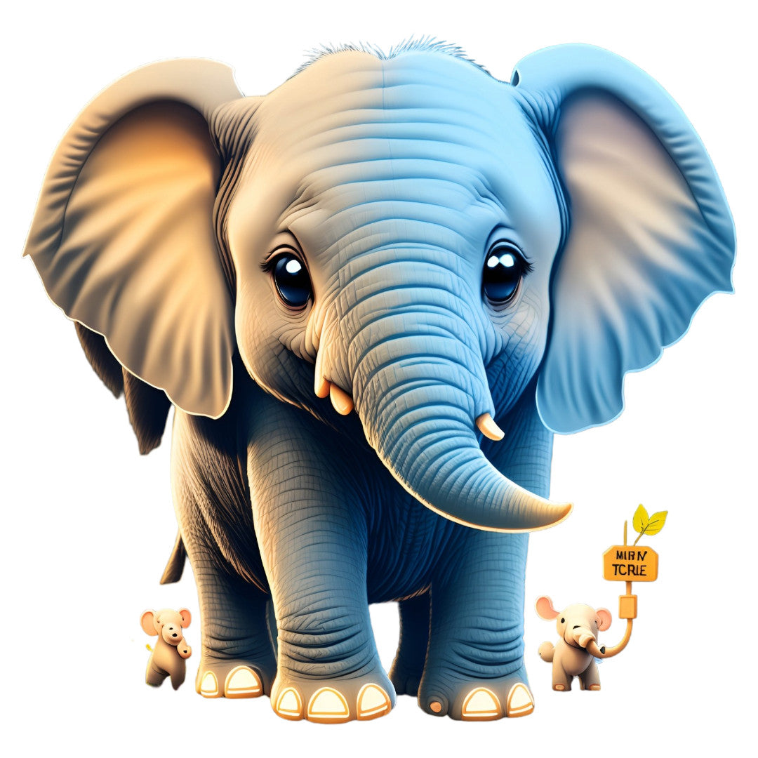 Set 2 bucati, Sticker decorativ, Elefantul cu trompa ascutita, Rezistent la apa, NO6661, 16 cm, Multicolor