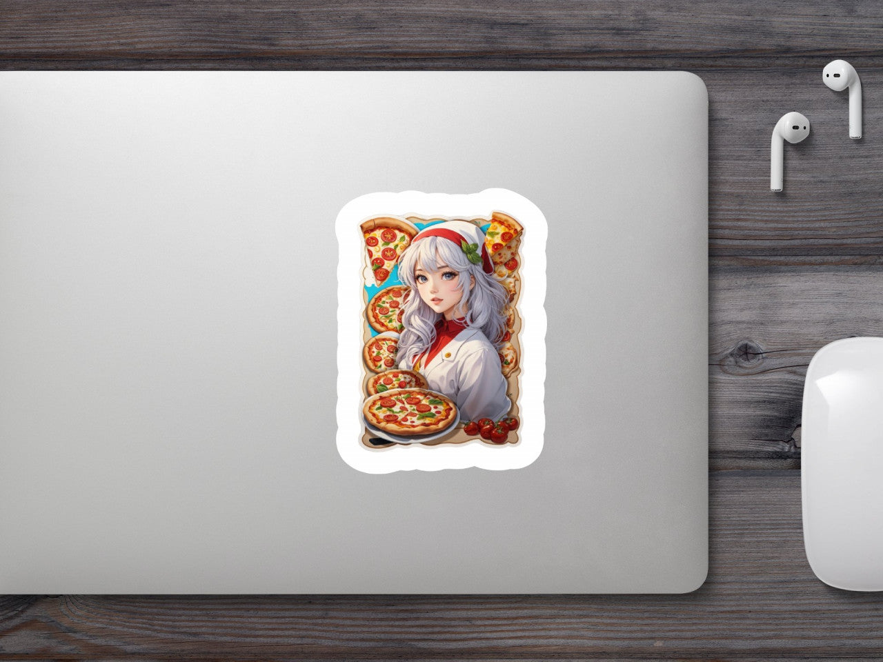 Set 2 bucati, Sticker decorativ, Fata care face pizza, Rezistent la apa, NO6851, 16 cm, Multicolor