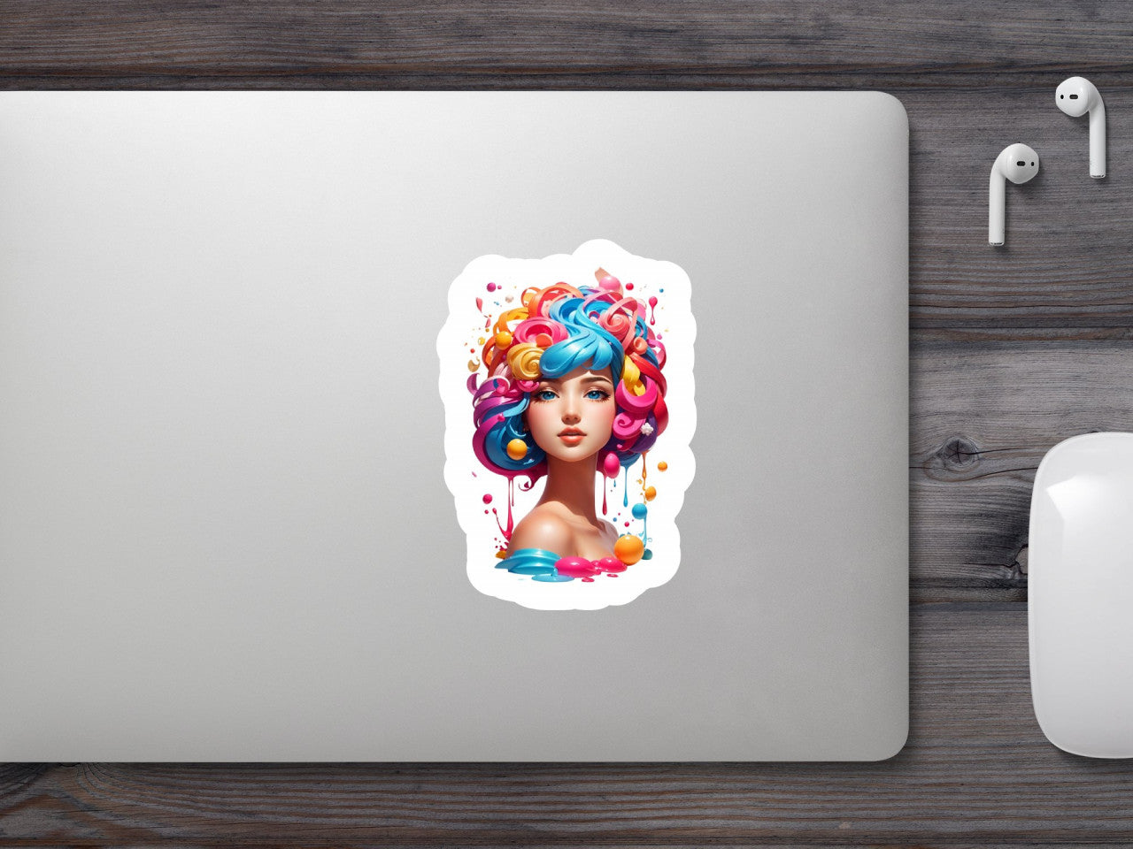 Set 2 bucati, Sticker decorativ, Fata cu bucle, Rezistent la apa, NO6453, 16 cm, Multicolor