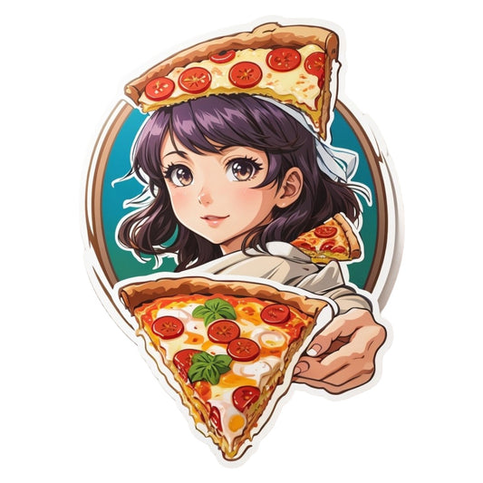 Set 2 bucati, Sticker decorativ, Fata cu pizza, Rezistent la apa, NO6849, 16 cm, Multicolor